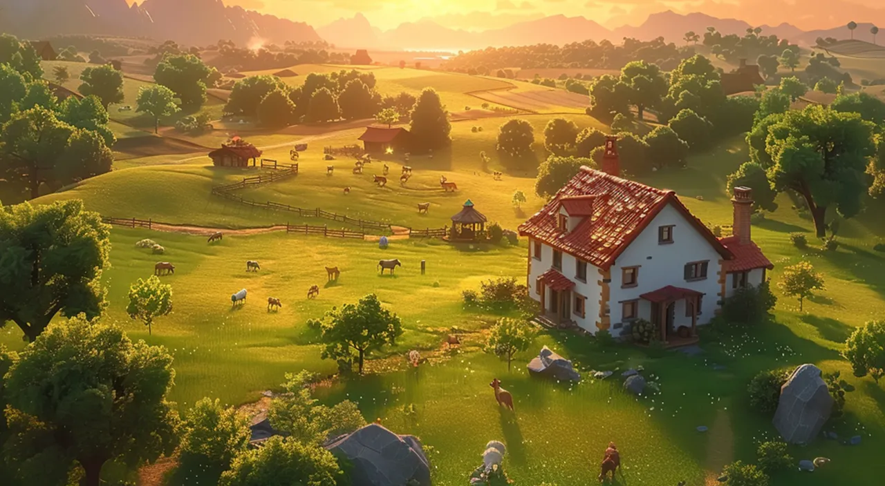 an aerial view of a house in the middle of a field