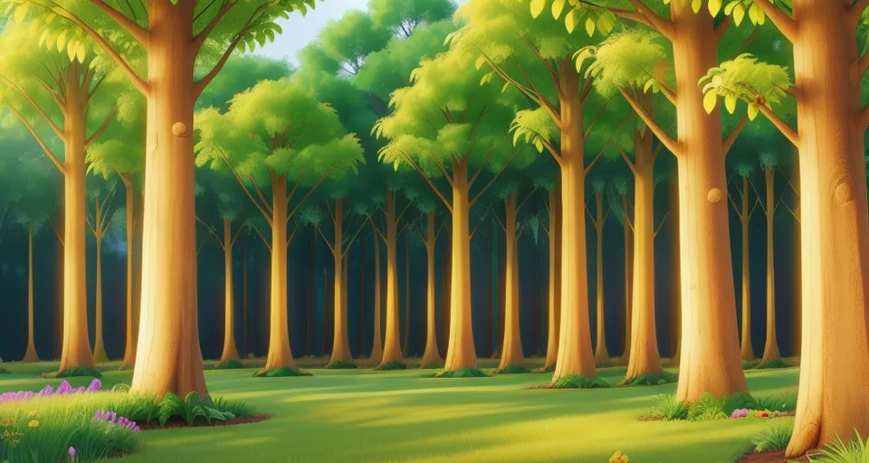 a painting of a forest filled with lots of trees