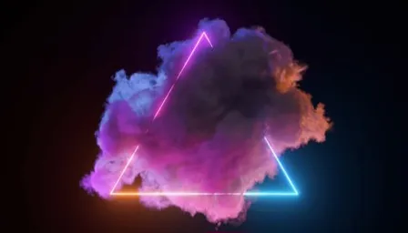 a cloud with a neon letter A in the middle of it turning blue