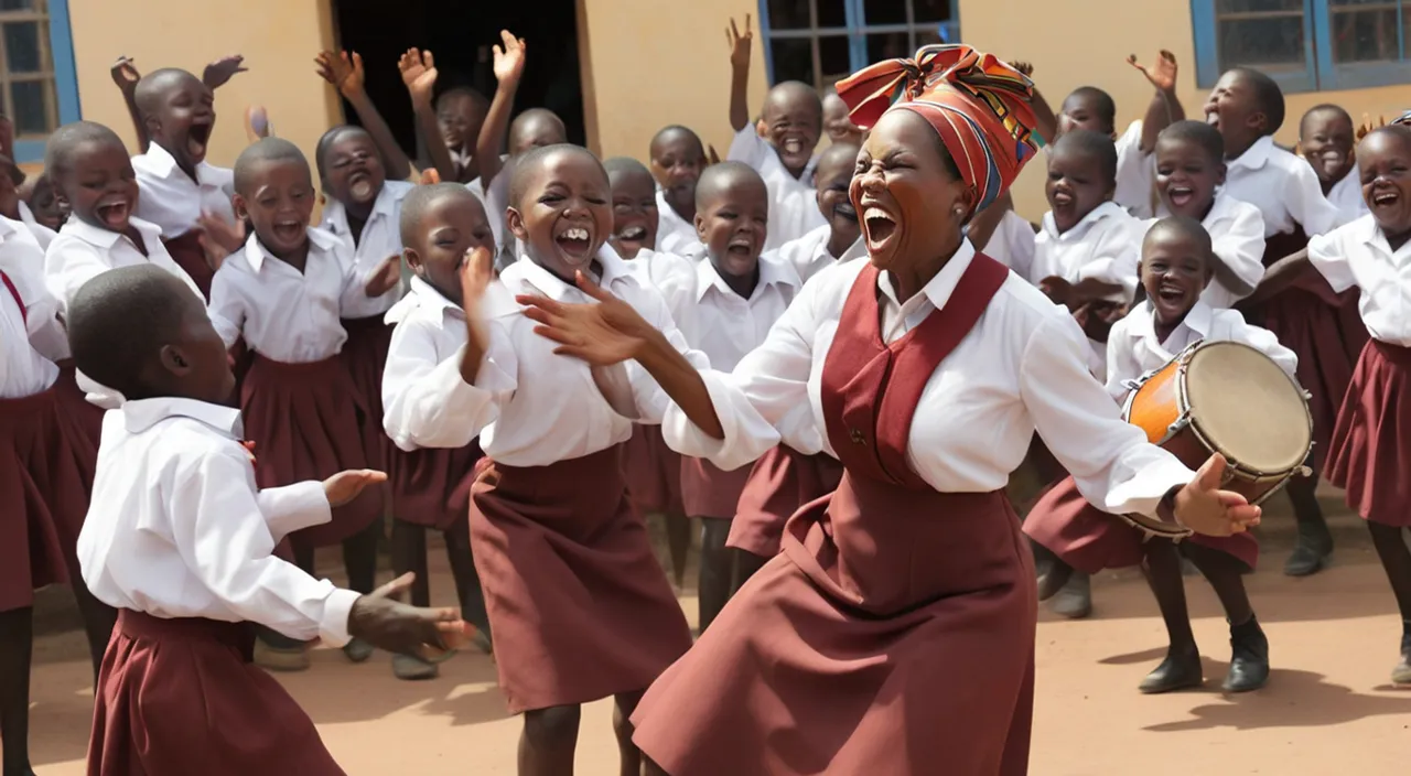 a group of children in school uniforms singing