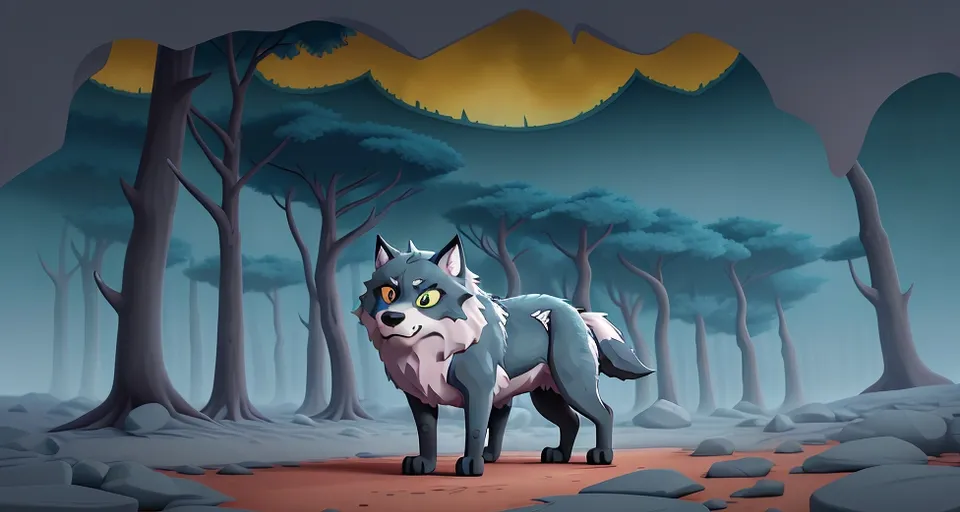 a wolf standing in the middle of a forest with a firm resolve