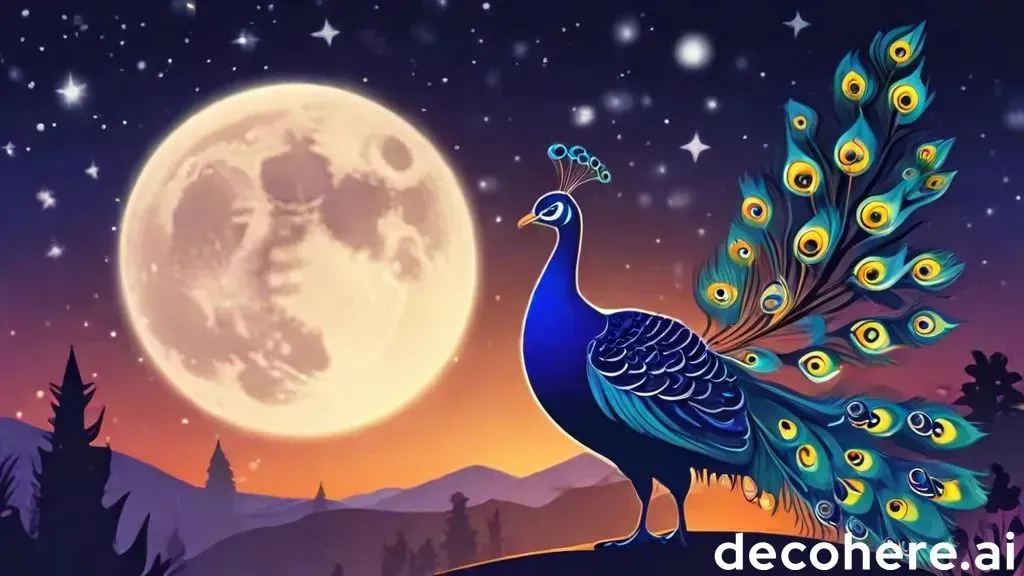 a painting of a peacock with a full moon in the background