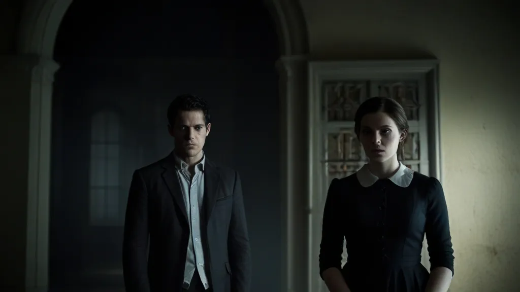 a man and a woman standing in a dark room