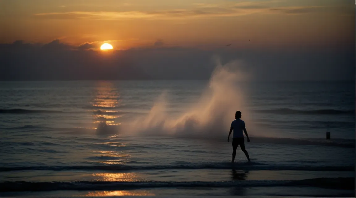 a person standing in the water with a surfboard