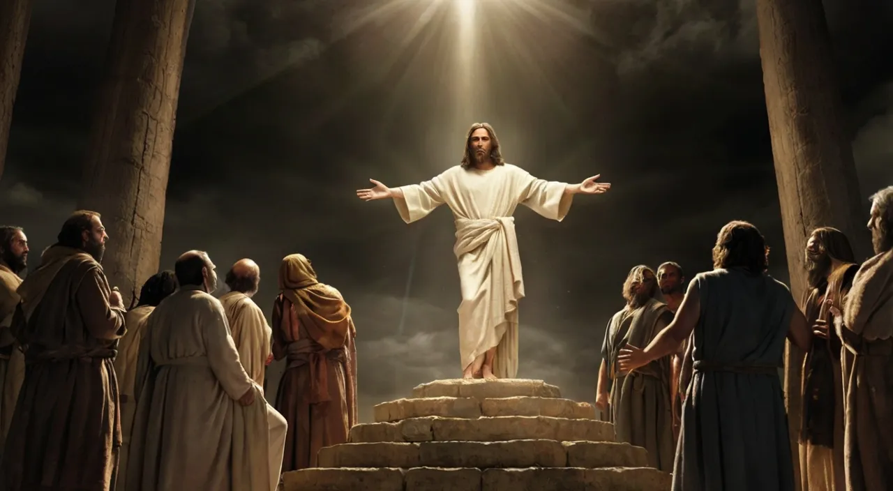 jesus standing in front of a group of people