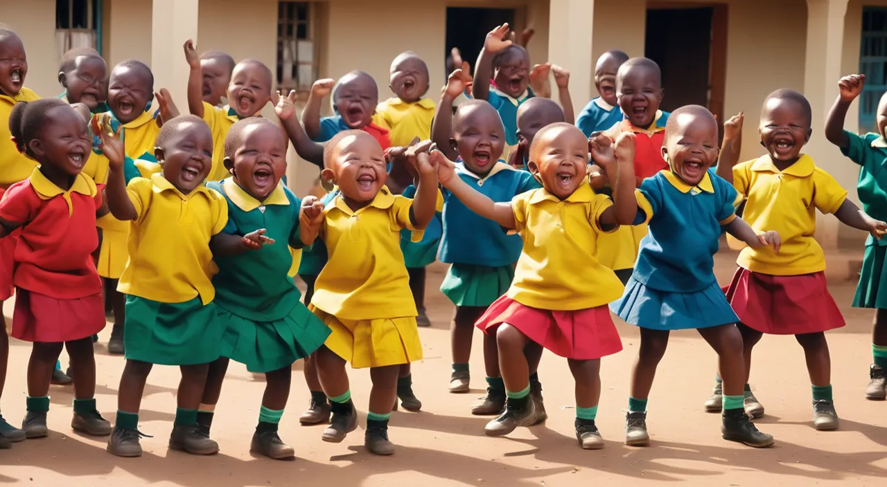 a group of young children standing next to each other