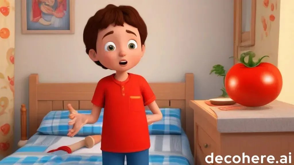 a young boy standing in front of a bed in a bedroom