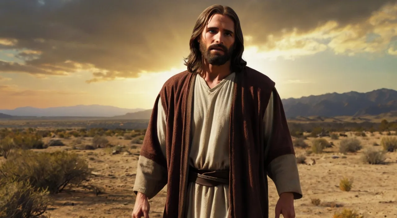 a man in a desert with mountains in the background