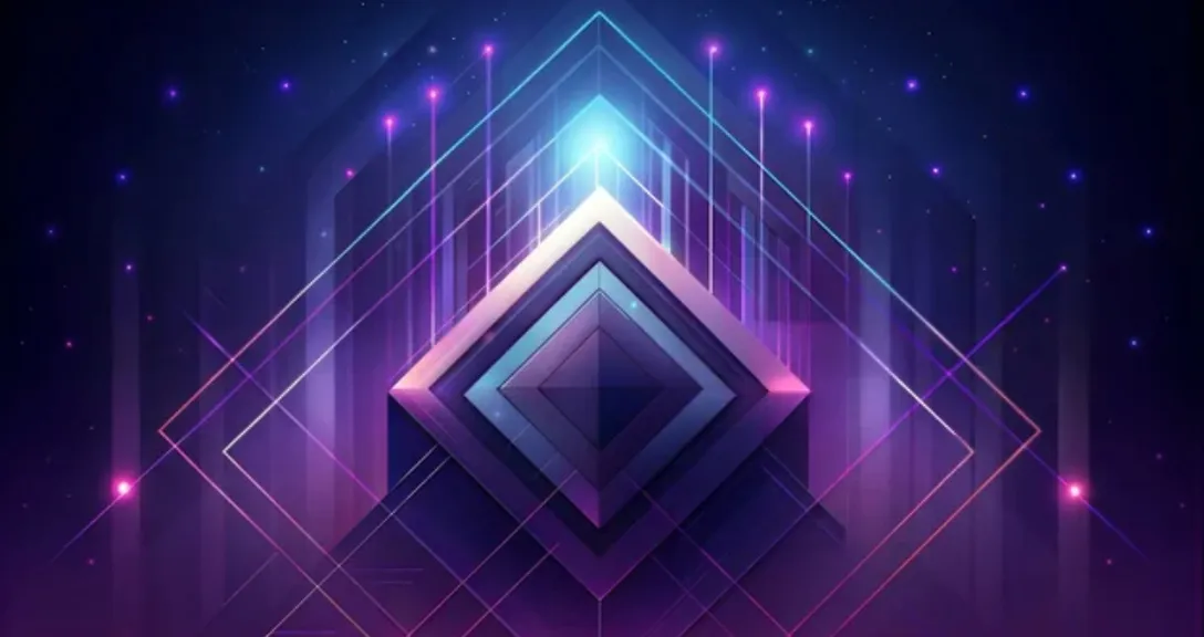 a purple and blue abstract background with a diamond