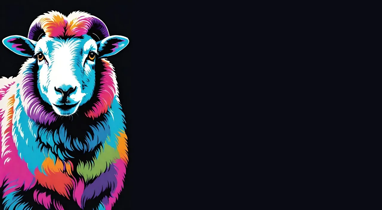 a colorful sheep with a black background