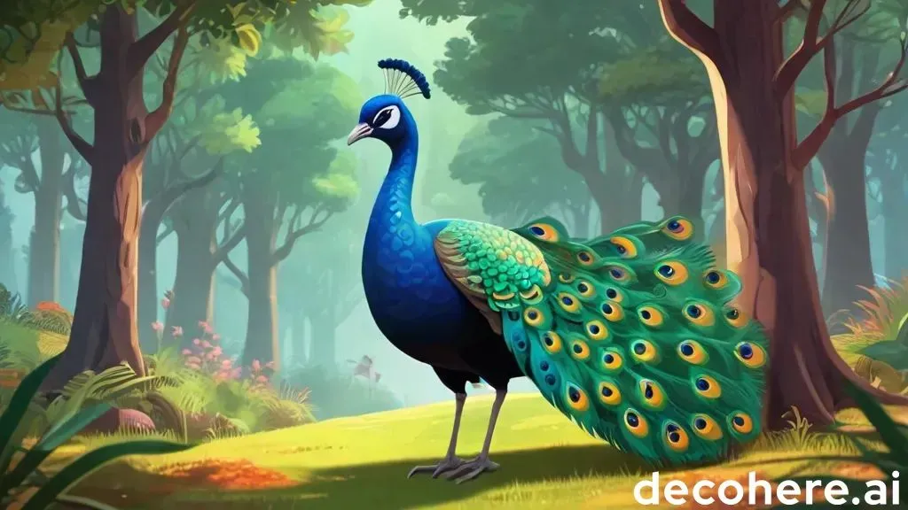 a painting of a peacock in a forest