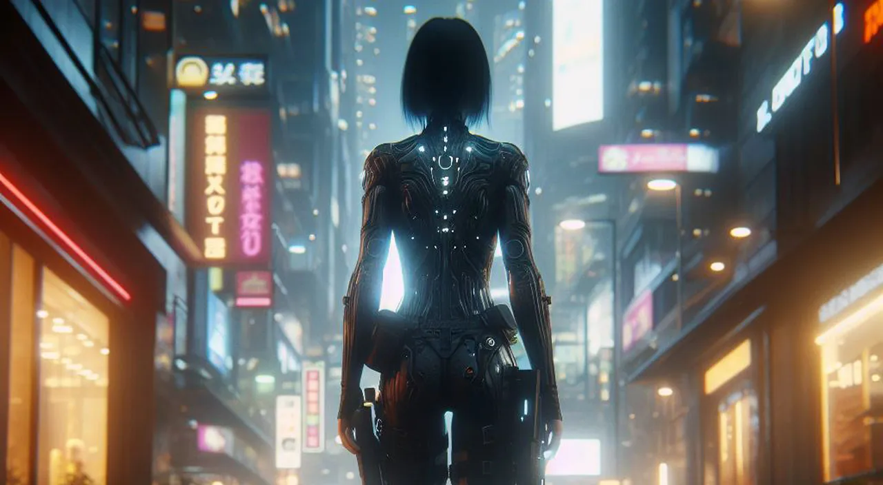 acyberpunk womaan walking in a futuristic city