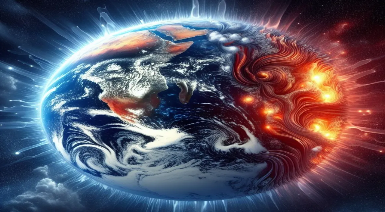 a picture of the earth with a lot of fire coming out of it