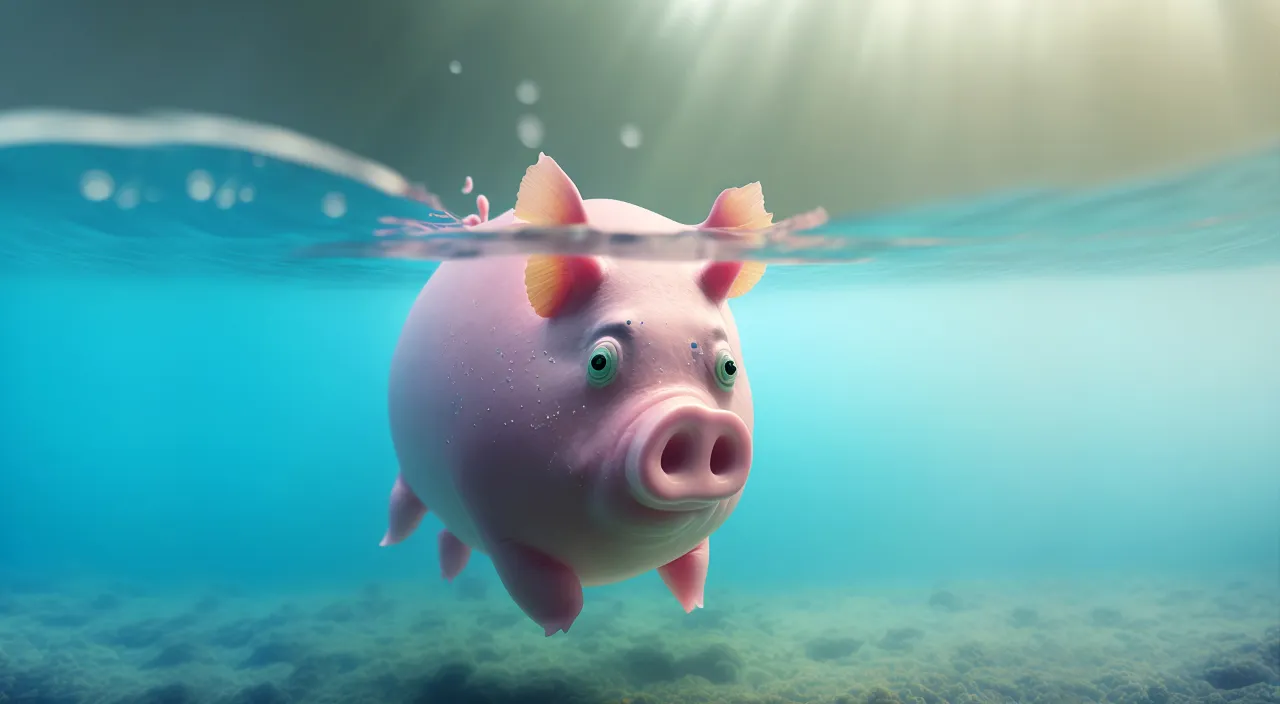 a pink pig swimming under water