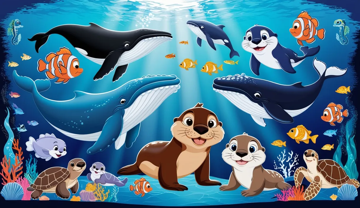 a group of sea animals under the water