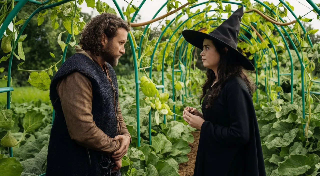 a man and a woman standing in a garden