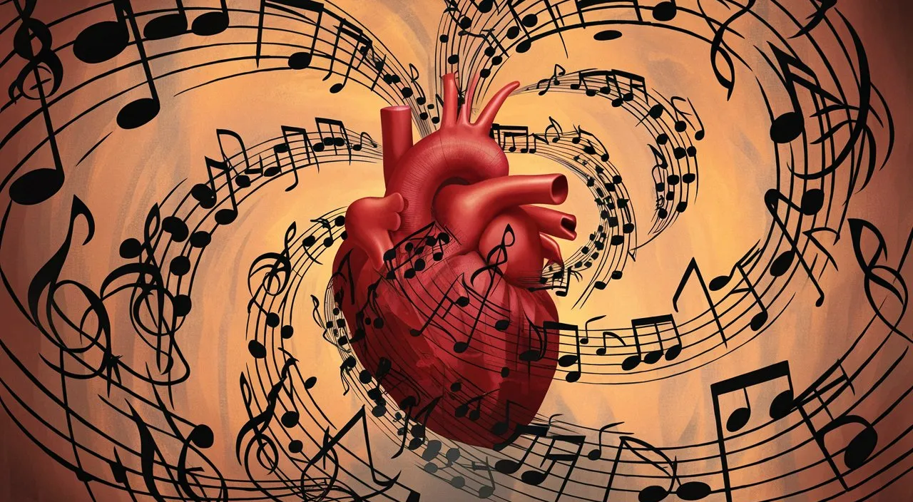 a painting of a heart surrounded by musical notes