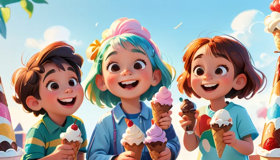 a group of children eating ice cream cones