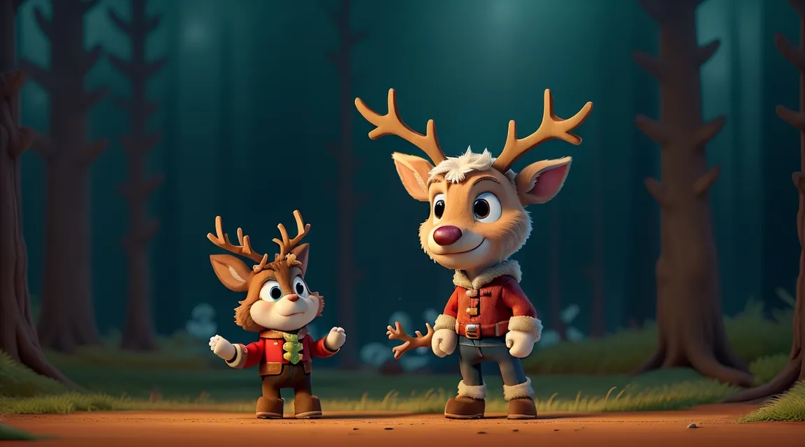 small reindeer is stoping other reindeer while running