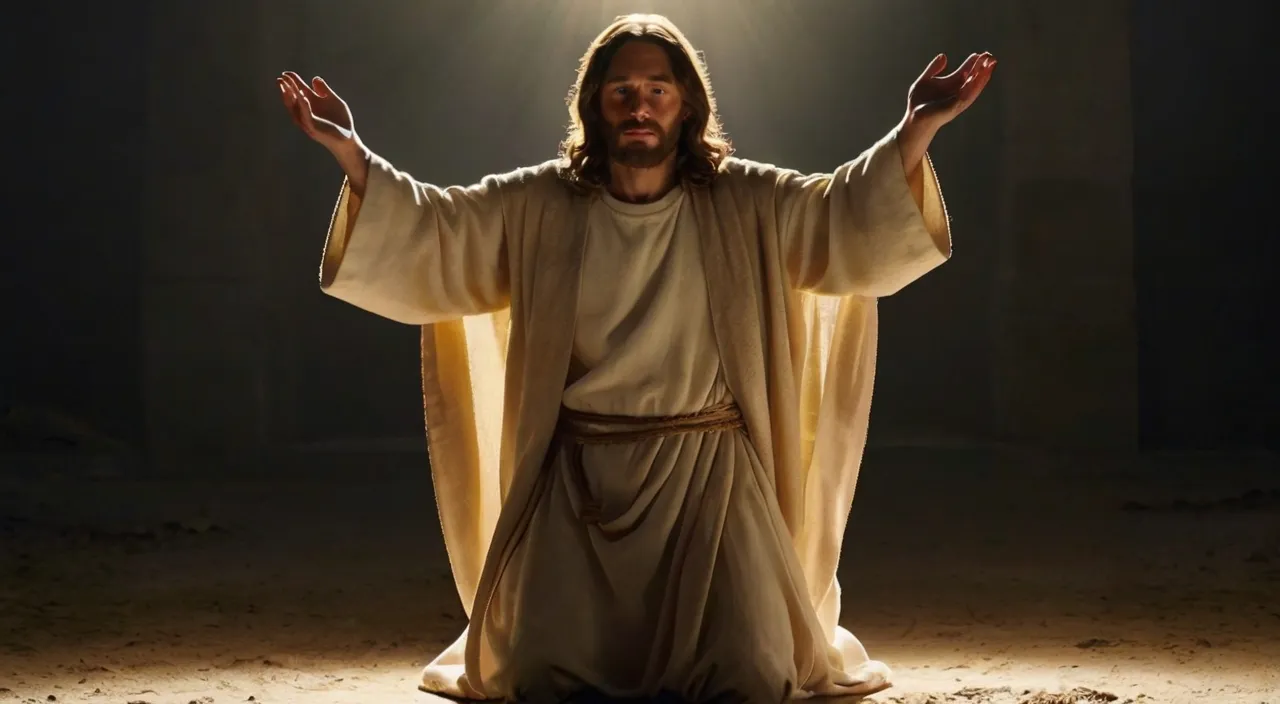 jesus standing in the dark with his arms outstretched