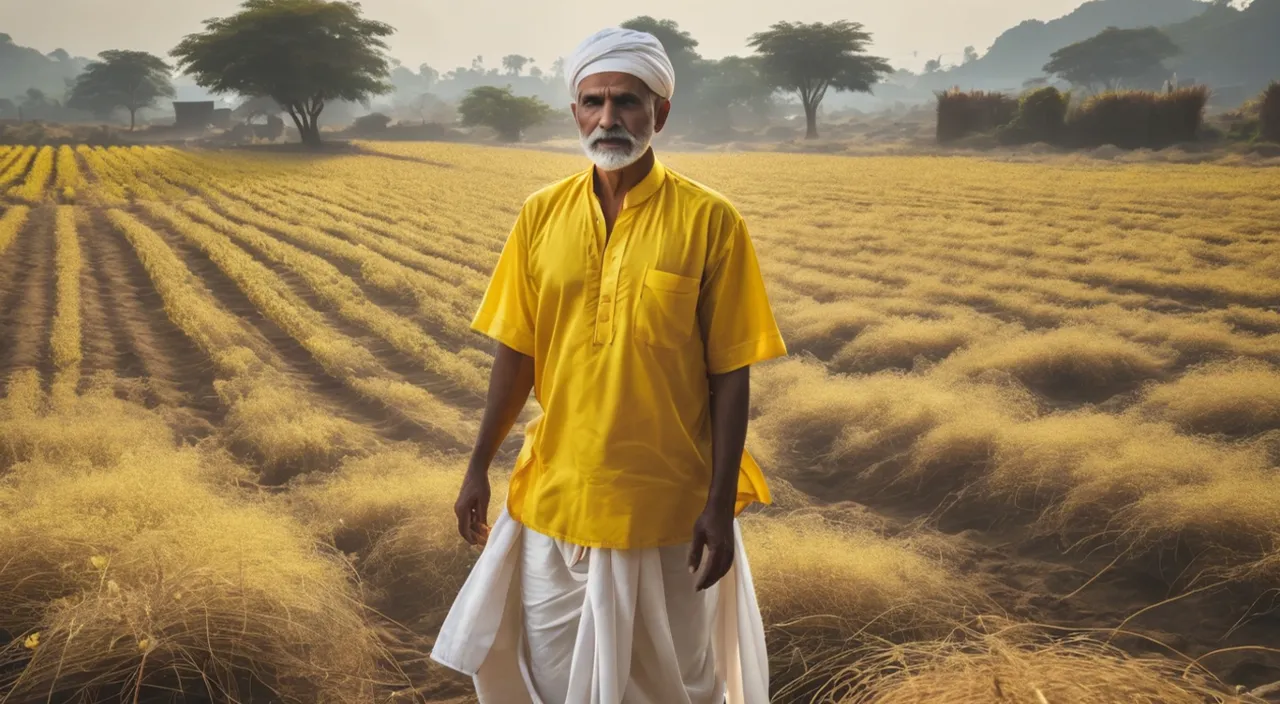 a man in a yellow shirt standing in a field