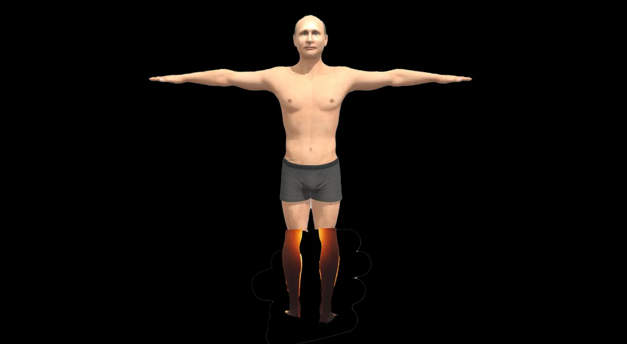 a man with his arms outstretched in the air, feet bnackwards