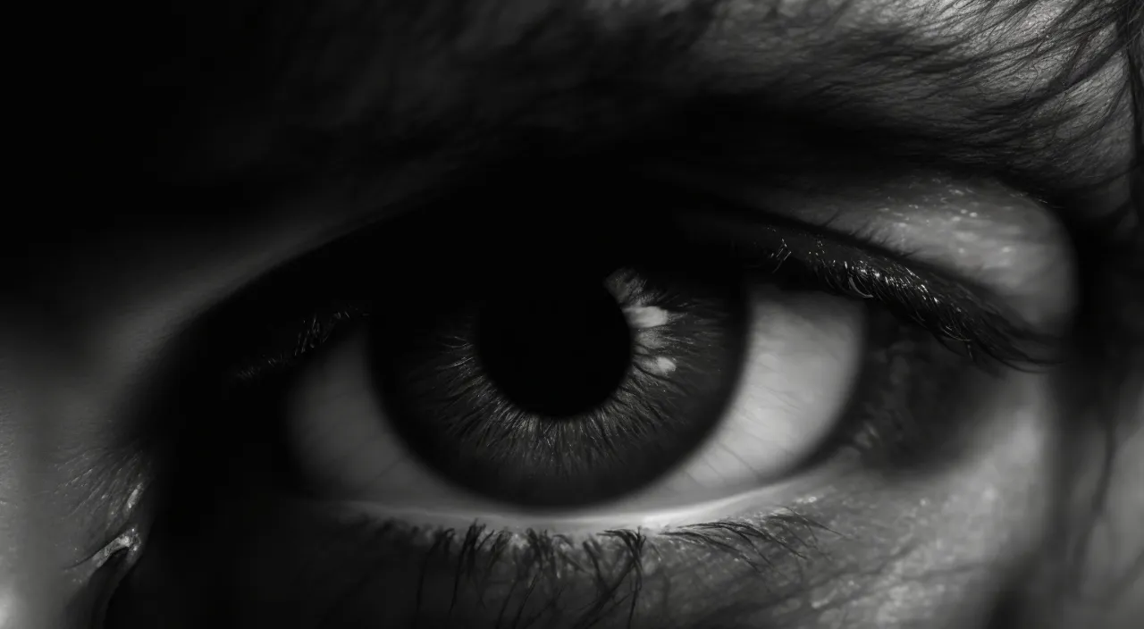 a black and white photo of a person's eye