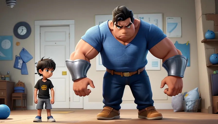 an animated image of a man and a boy in a room