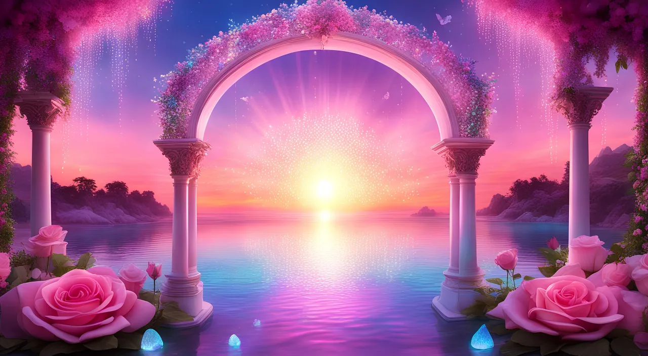 passing through an etheral portal with sun rise