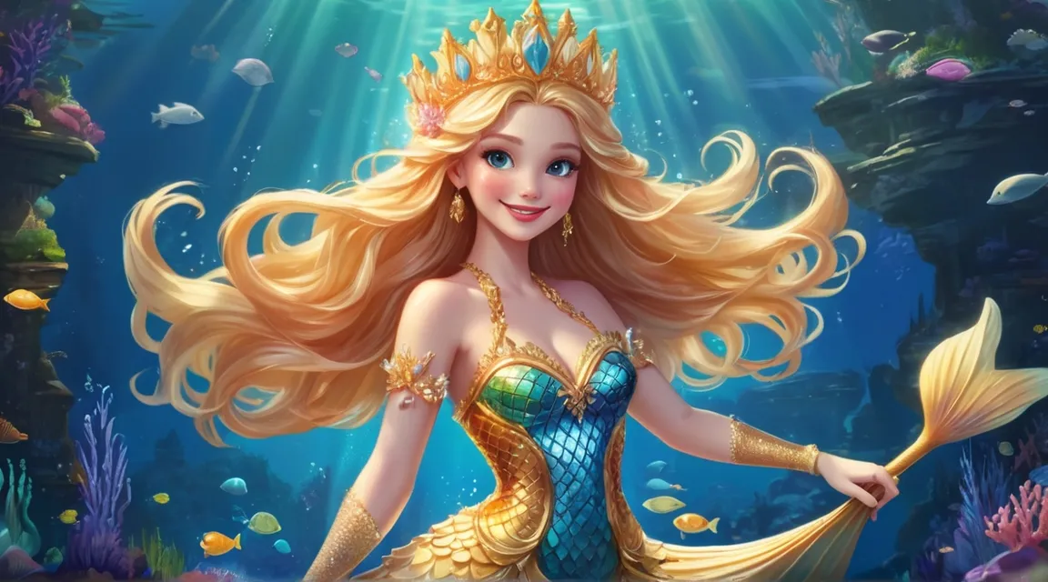 a painting of a mermaid with long blonde hair