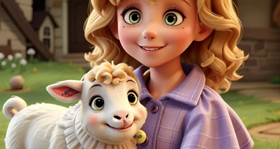 a young girl is holding a sheep in a cartoon