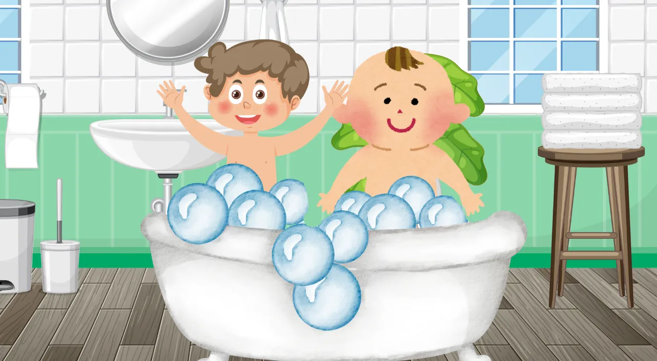 a toddlers bathing in a bathtub