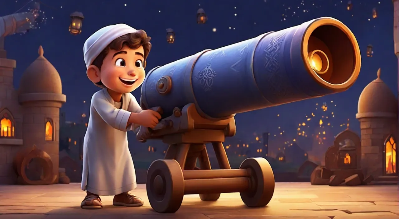 a boy looking through a telescope at the night sky