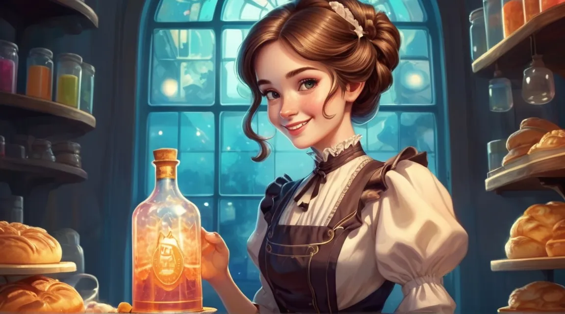 a painting of a woman holding a bottle of crystal 