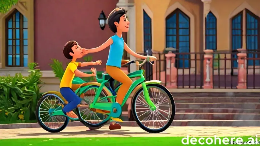 a man riding a bike with a boy on it