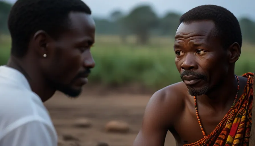 two men are sitting down talking to each other