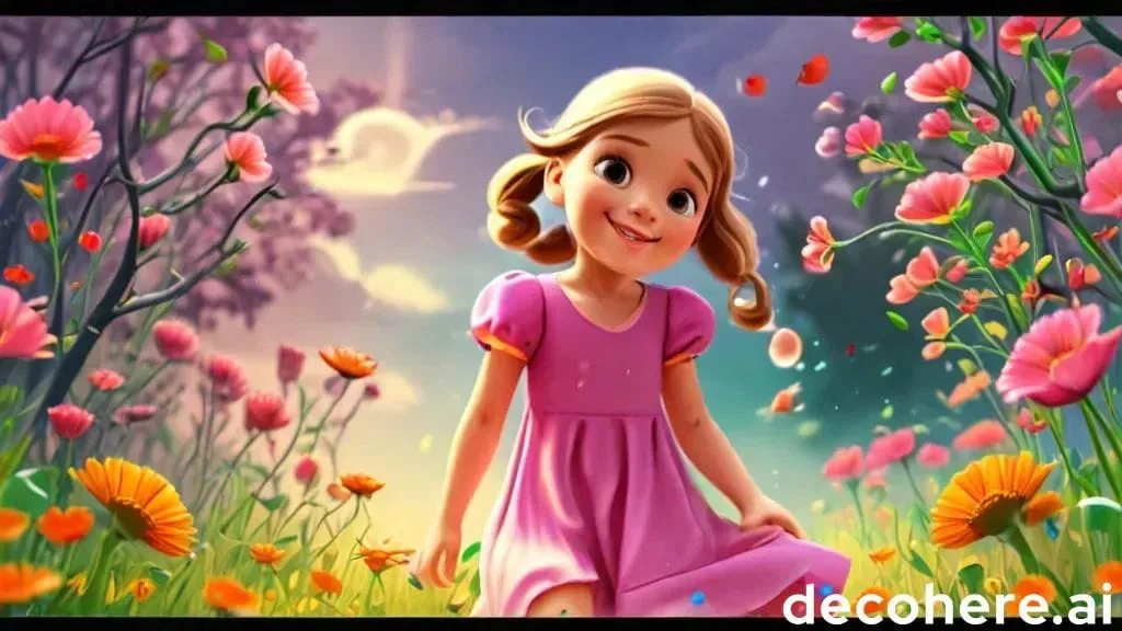 a little girl standing in a field of flowers