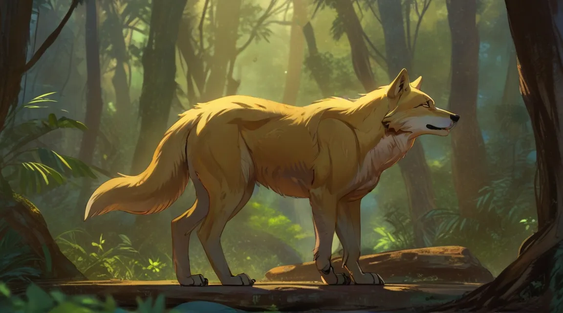 a wolf standing in the middle of a forest