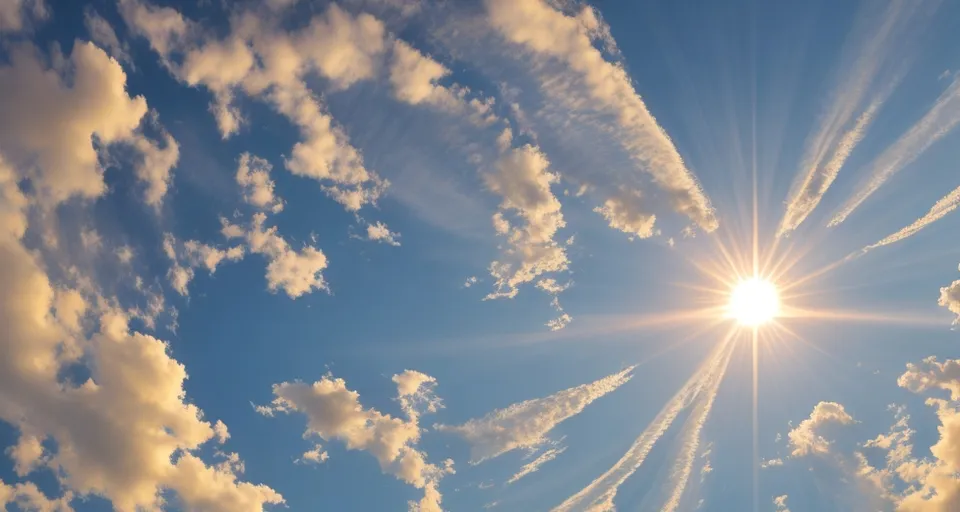 the sun shining through the clouds in the sky moving slowly. 