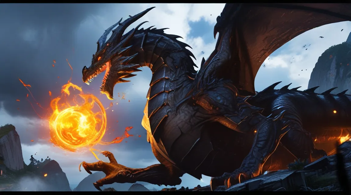 a dragon with a ball of fire in its mouth