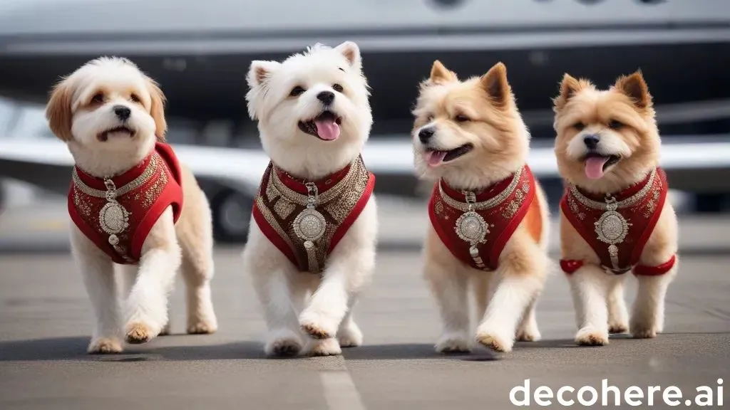 a group of three dogs wearing red clothes