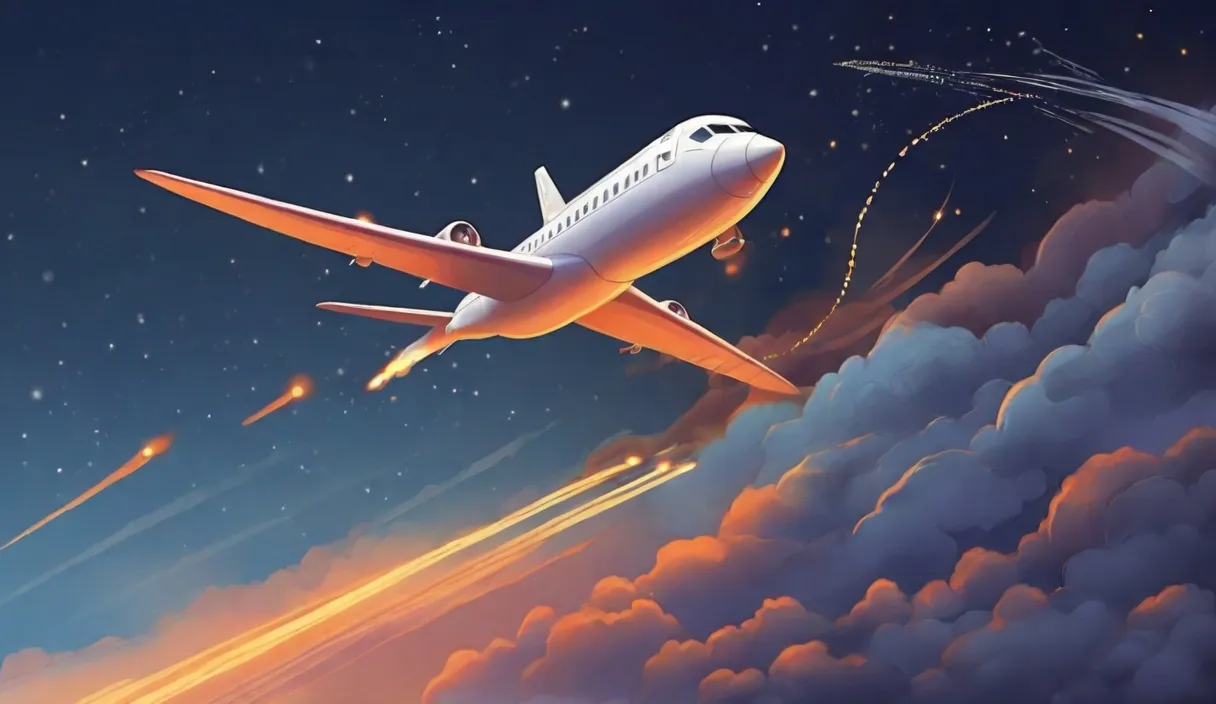 a painting of an airplane flying in the sky.cartoon