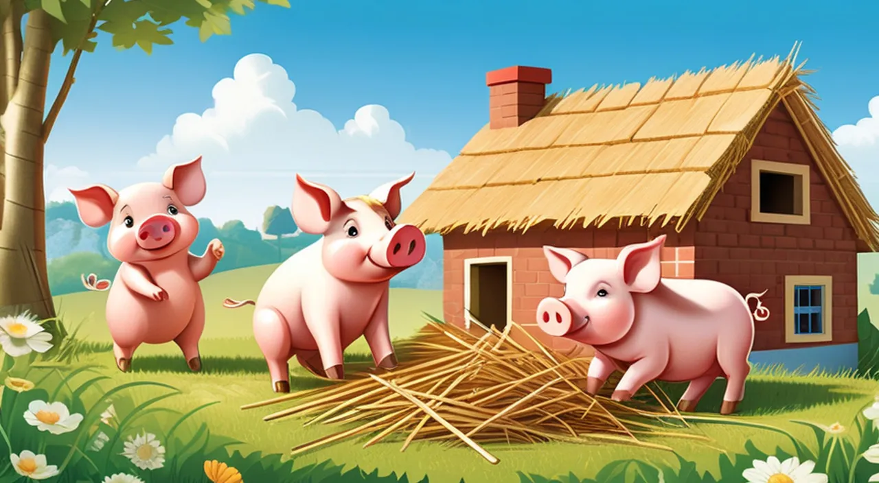 three pigs standing in front of a house enjoying their time