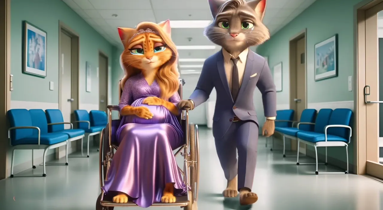 a cat and a woman in a wheelchair