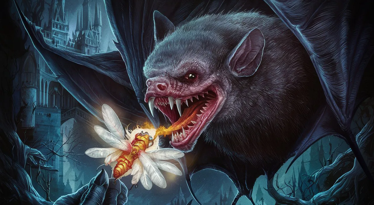 a bat attacking a flower with its mouth