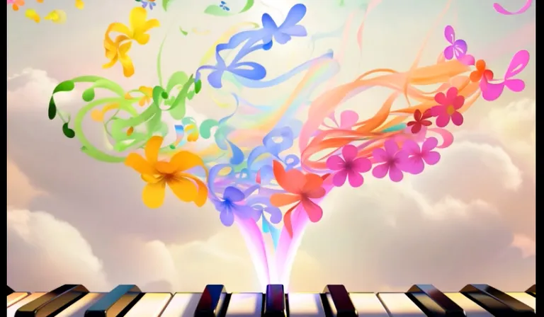 a piano with a bunch of colorful notis coming out of it notis