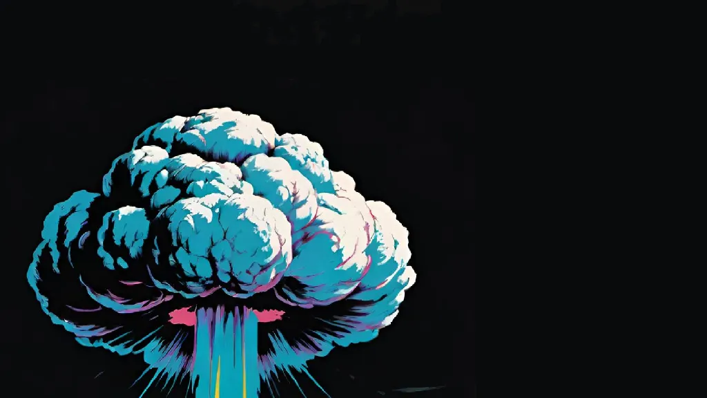 a drawing of a nuclear explosion against a black background