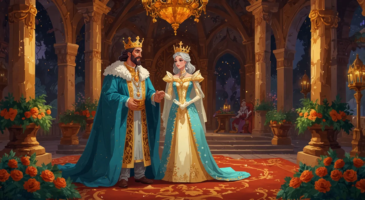 a painting of a couple dressed as king and queen