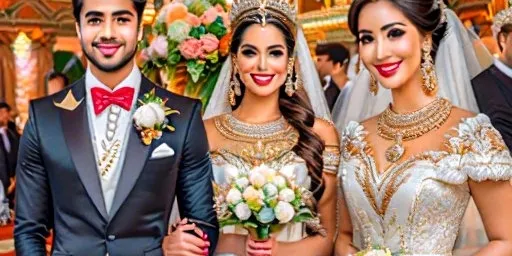 a bride and groom posing for a picture