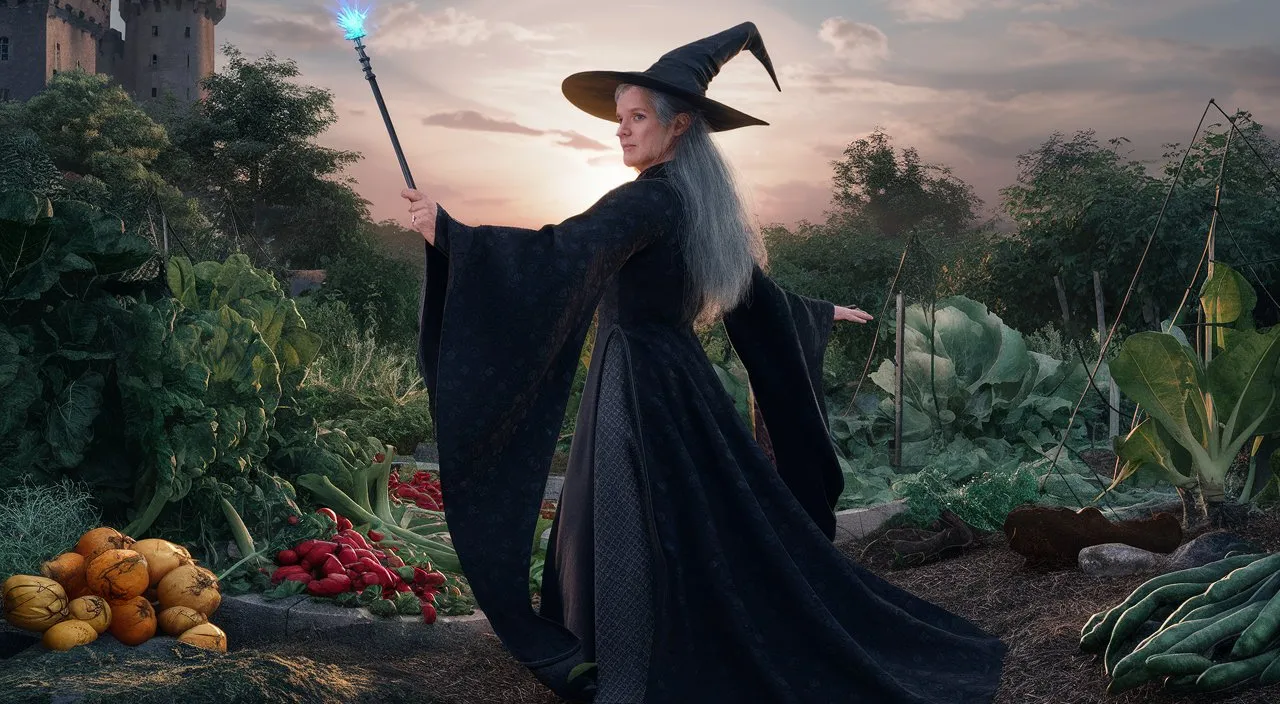 a woman dressed as a wizard holding a wand